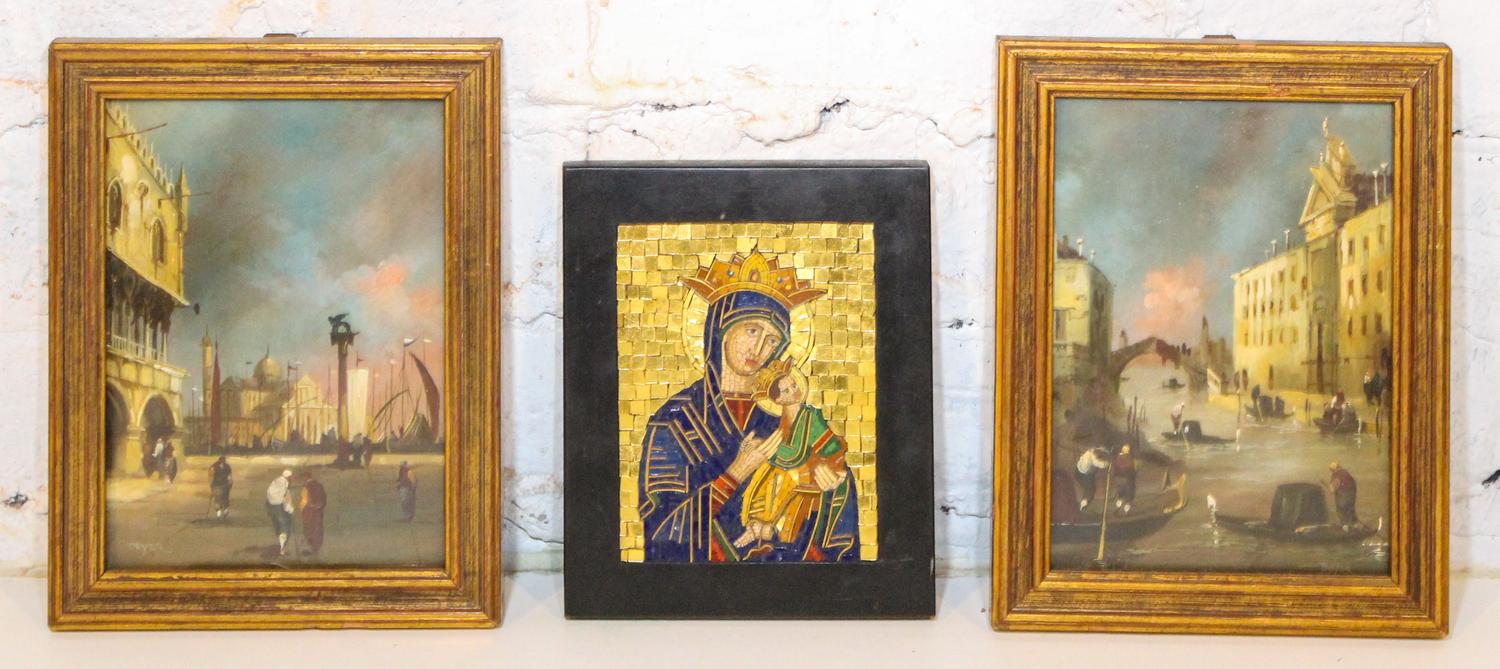 Artist Unknown, (early 20th century), Pair of Small Venetian Scenes, together with a mosaic