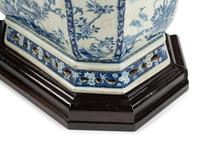 A Pair of Large Chinese Export Blue and White Porcelain Jardinières with Wood Bases