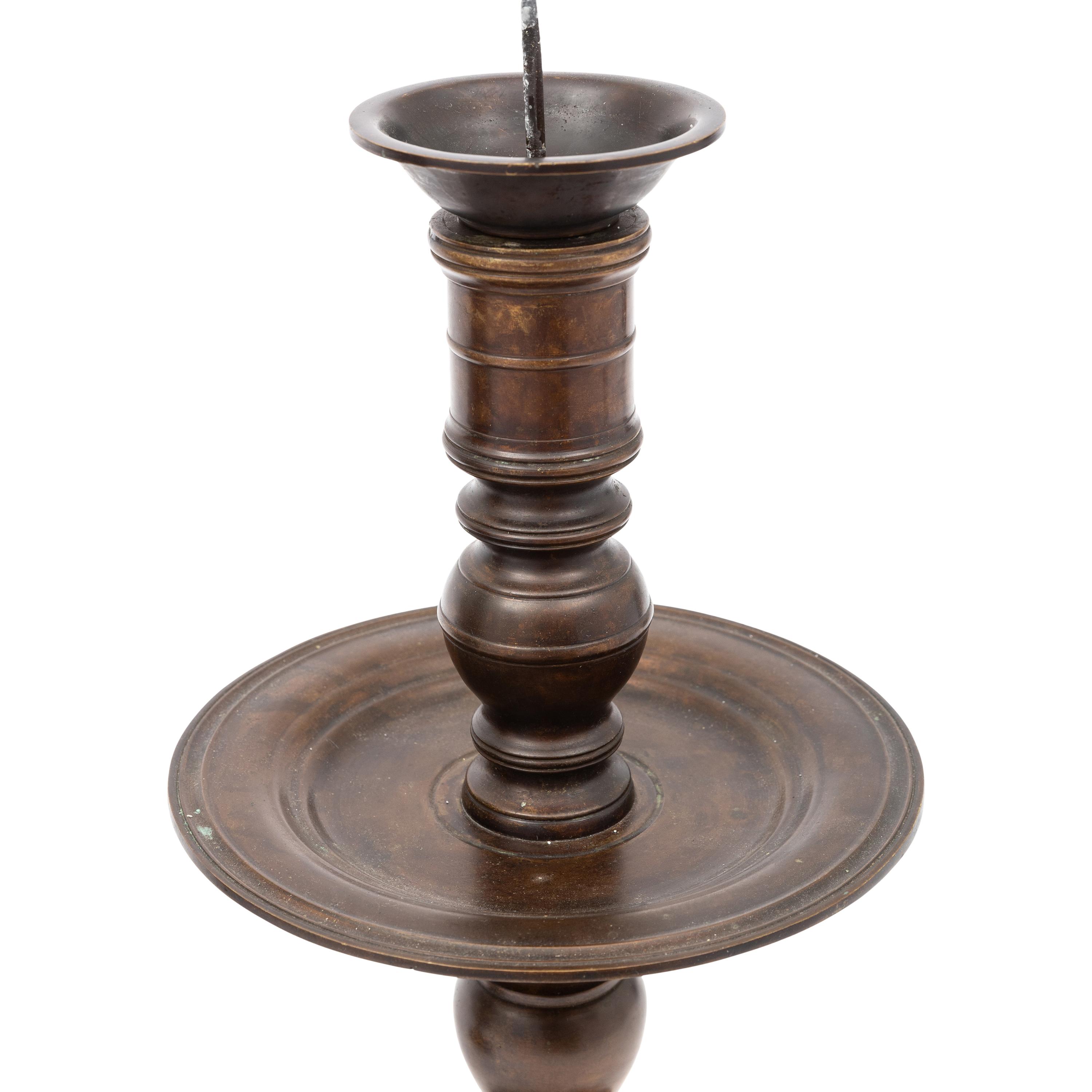 A Pair of 16th Century Style Bronze Pricket Candlesticks