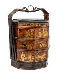 A Chinese Gilt and Lacquer Tiered Basket