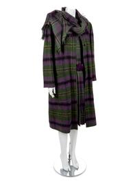 Adele Simpson Purple Tartan Wool Coat, Dress, Belt, Scarf, 1980s