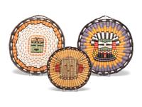 Trio of Hopi Wicker Plaques, with Katsina Faces