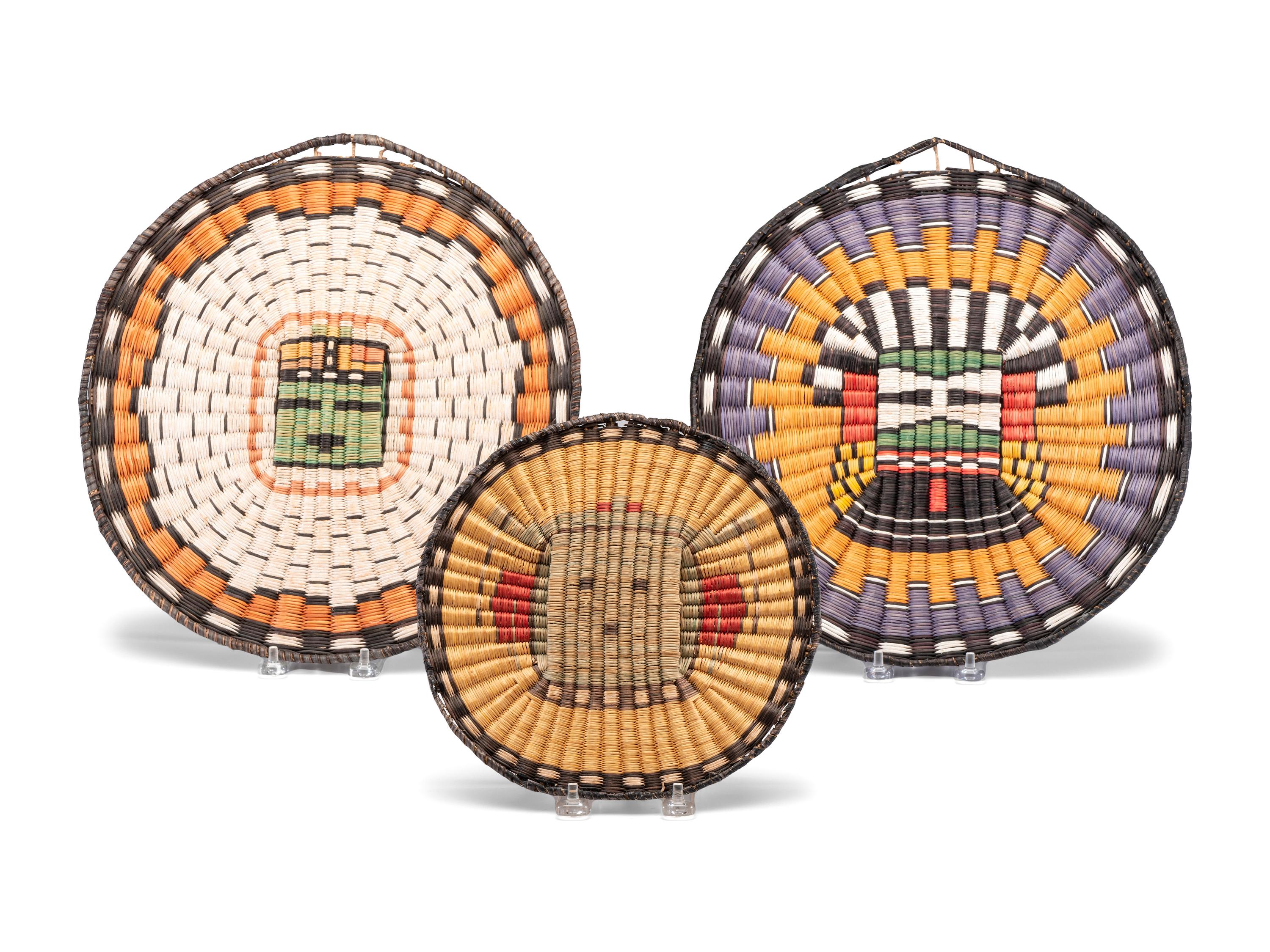Trio of Hopi Wicker Plaques, with Katsina Faces