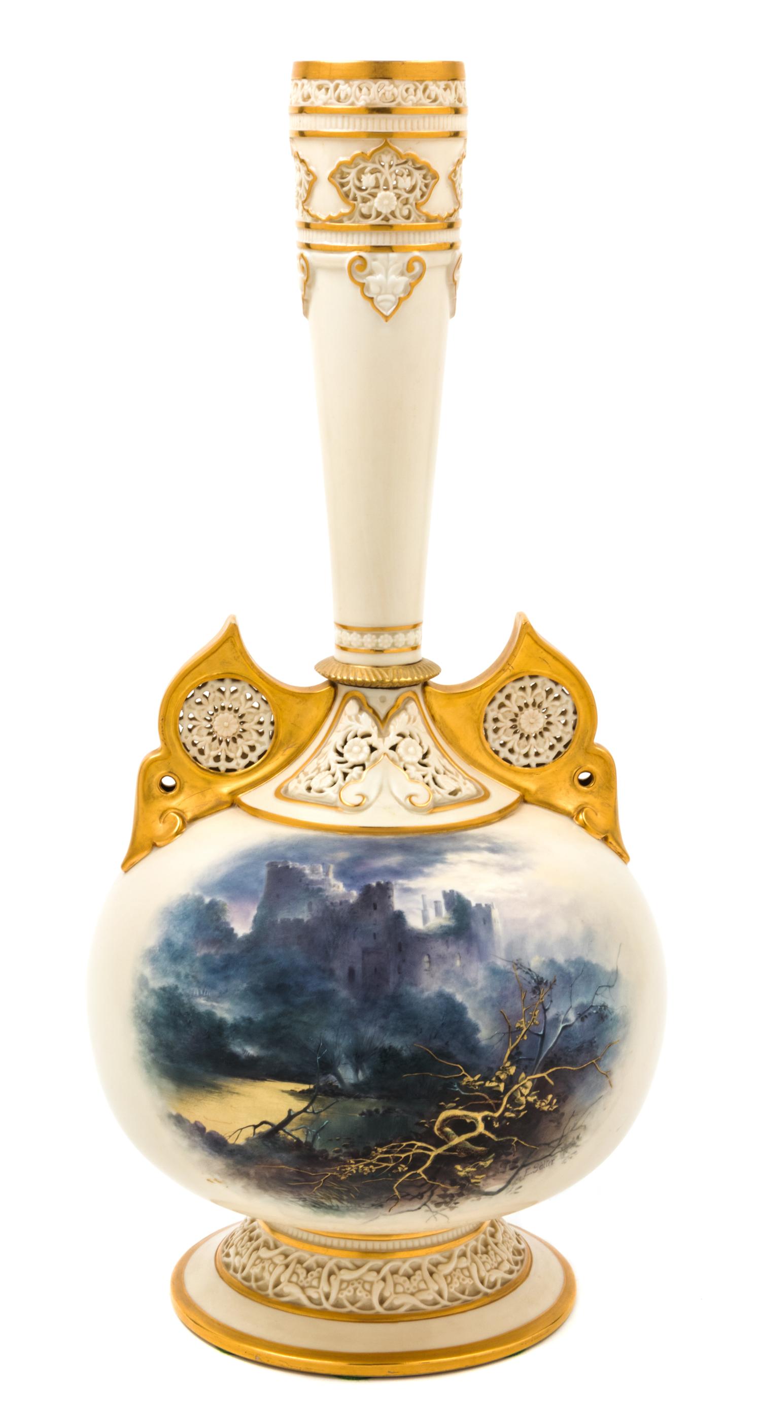 A Royal Worcester Porcelain Vase Height 19 1/2 inches. — 1887