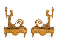 A Pair of Louis XVI Style Gilt Bronze Chenets