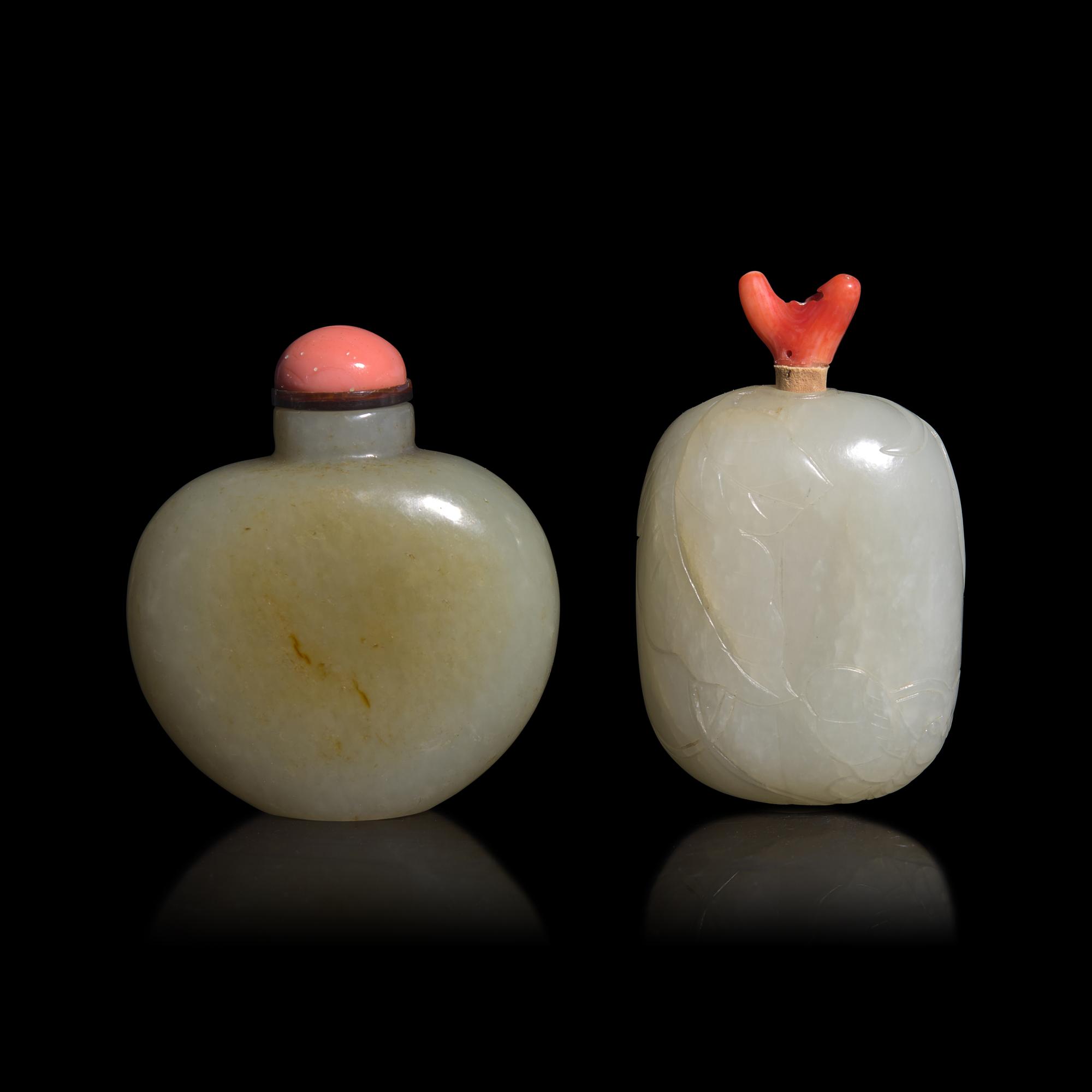 Two Chinese Carved Jade Snuff Bottles