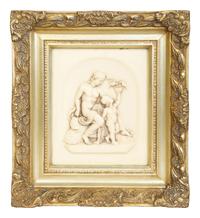 Four Faux Marble Resin Bas Relief Panels of Putti and Classical Figures