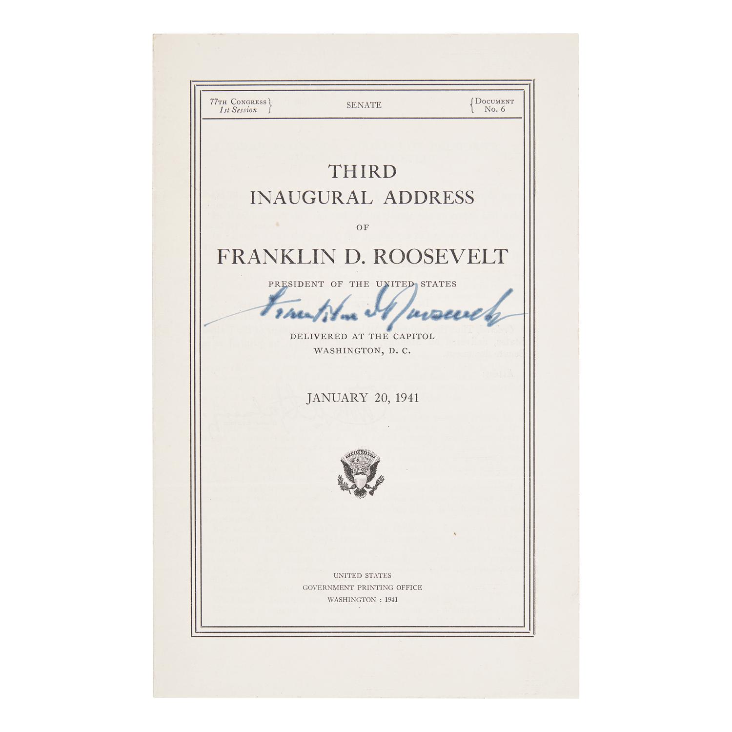 [Presidential] Roosevelt, Franklin D. Third Inaugural Address of Franklin D. Roosevelt...