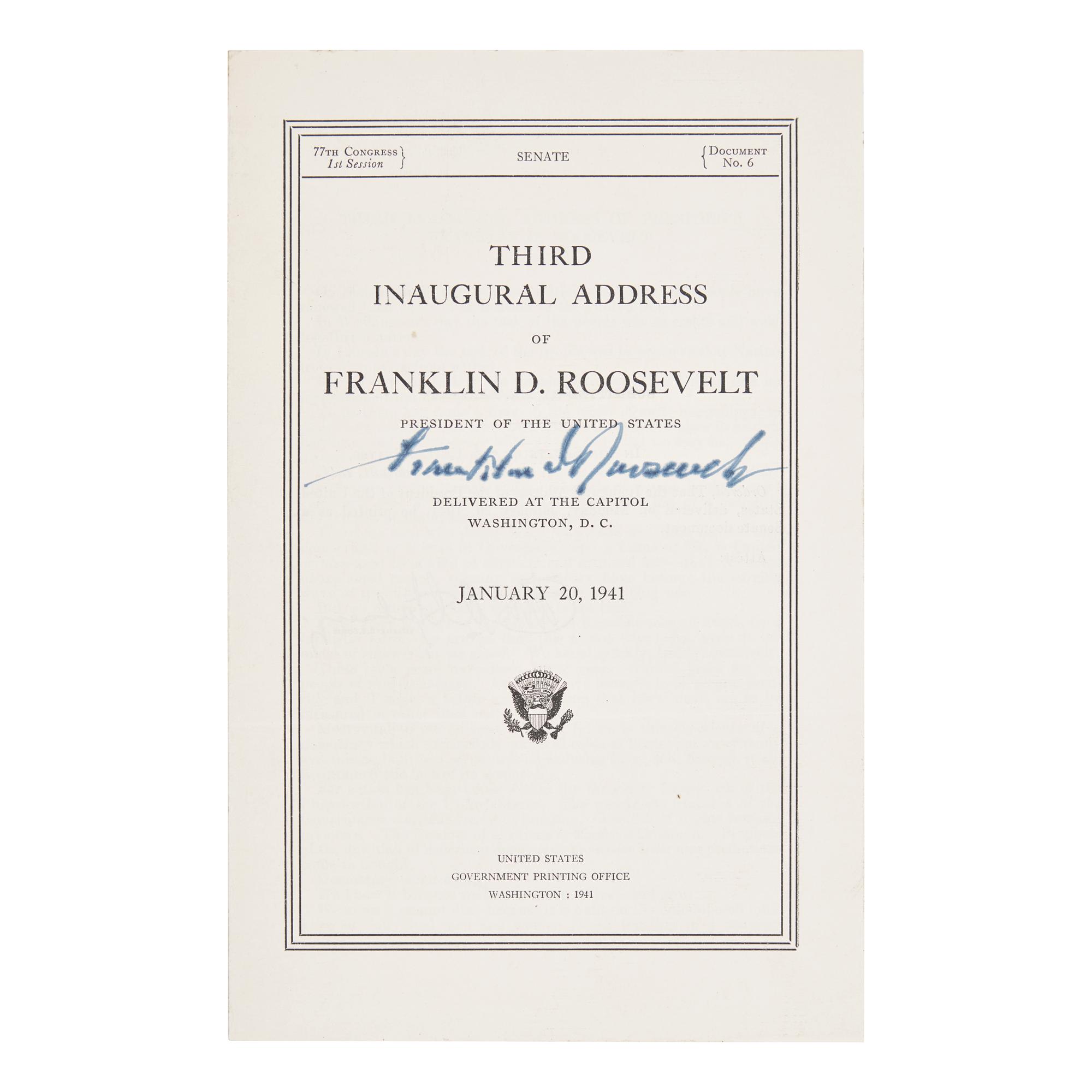 [Presidential] Roosevelt, Franklin D. Third Inaugural Address of Franklin D. Roosevelt...