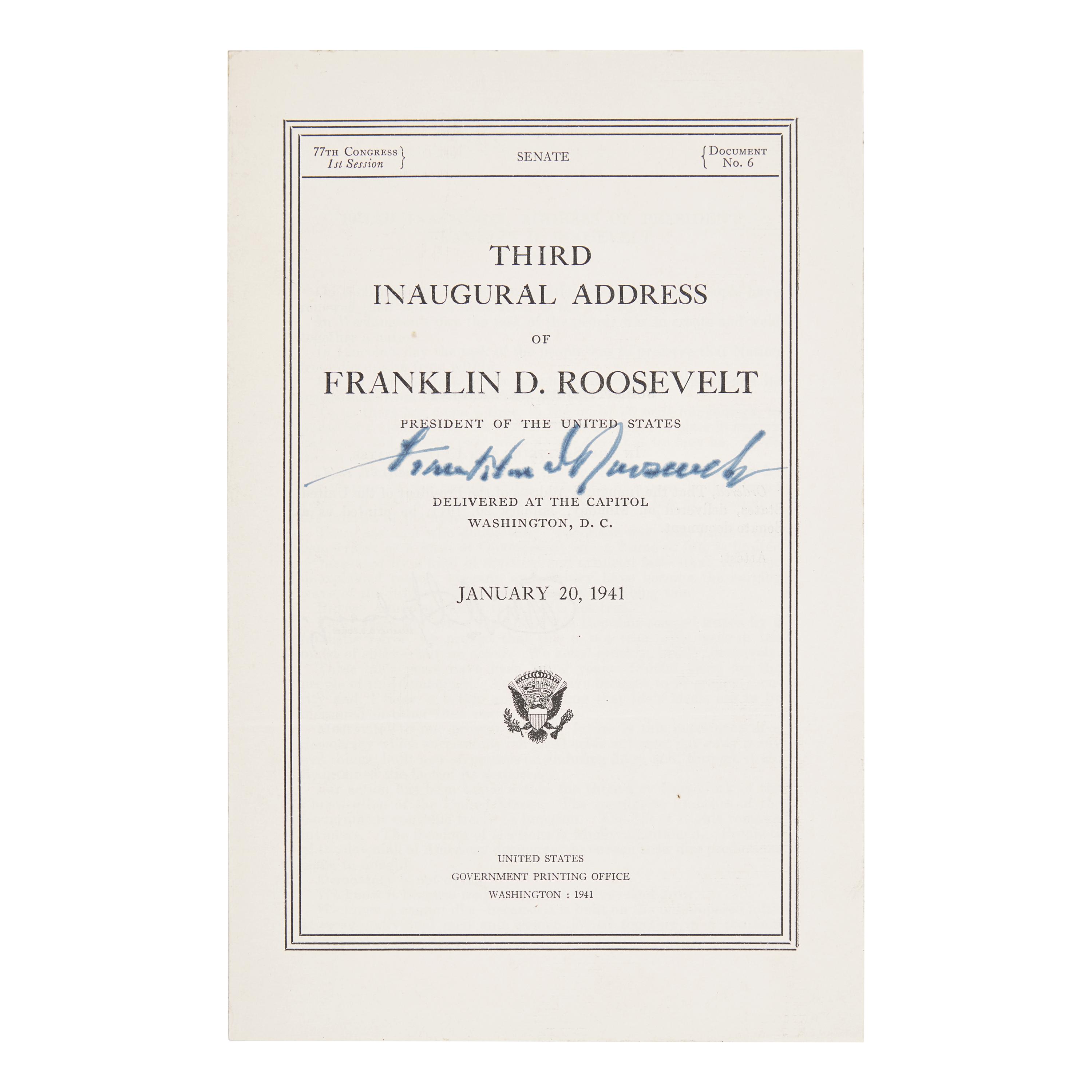 [Presidential] Roosevelt, Franklin D. Third Inaugural Address of Franklin D. Roosevelt...