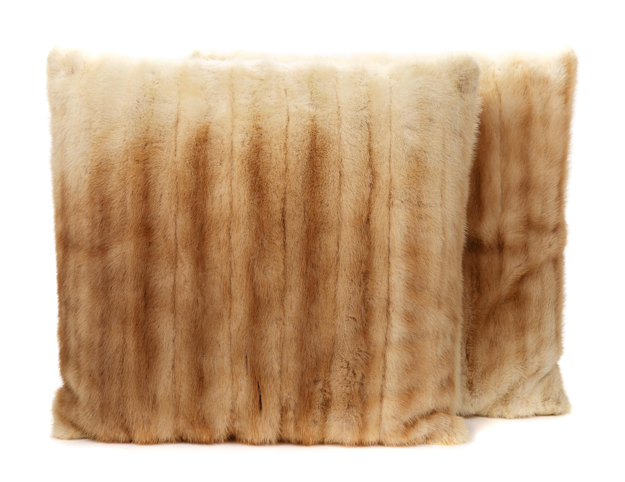 A Pair of Cream Mink Pillows, 24" x 24".