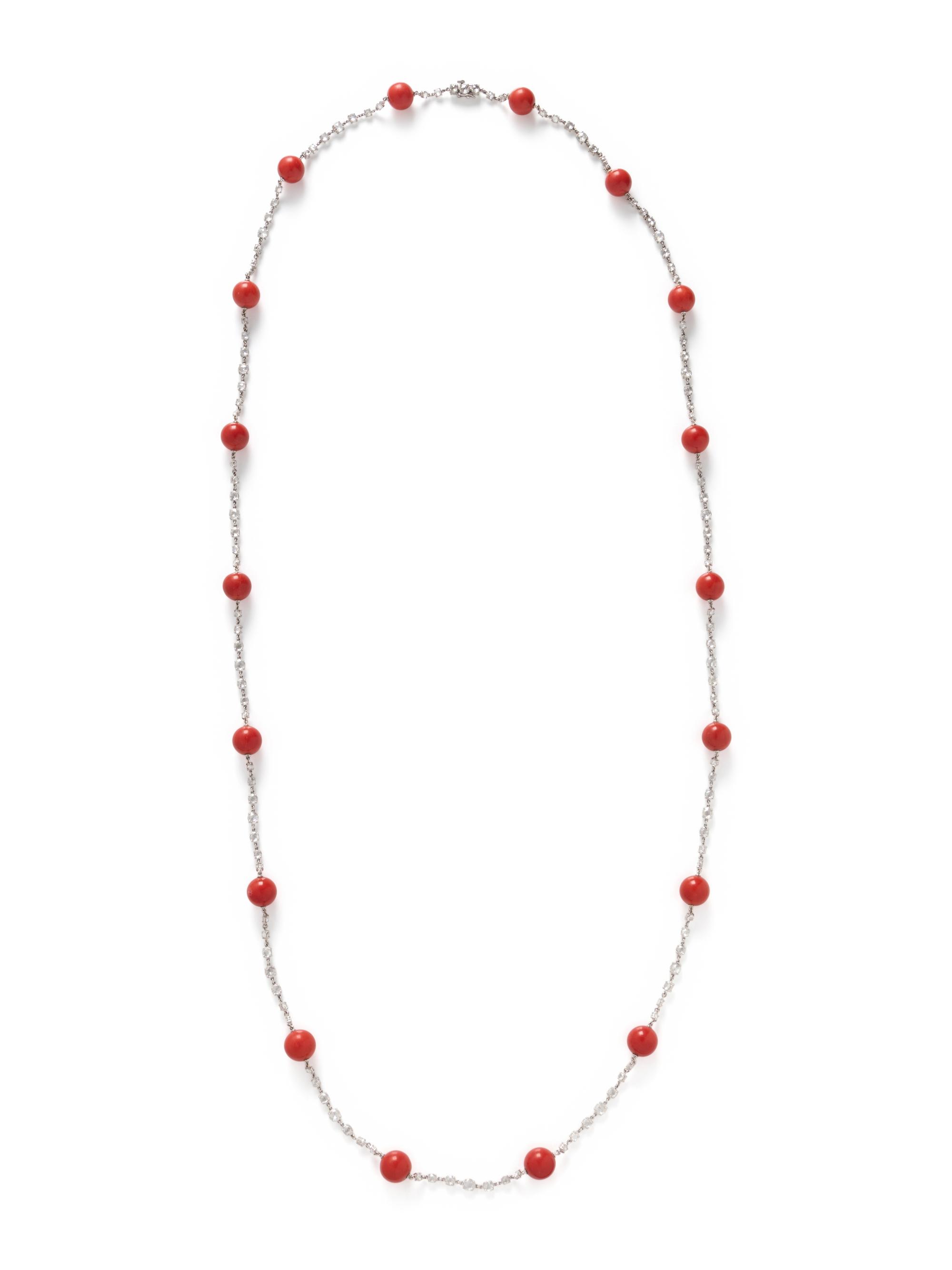 SIDNEY GARBER, CORAL AND DIAMOND NECKLACE