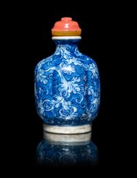 A Chinese Blue and White Porcelain Lobed 'Melon' Snuff Bottle