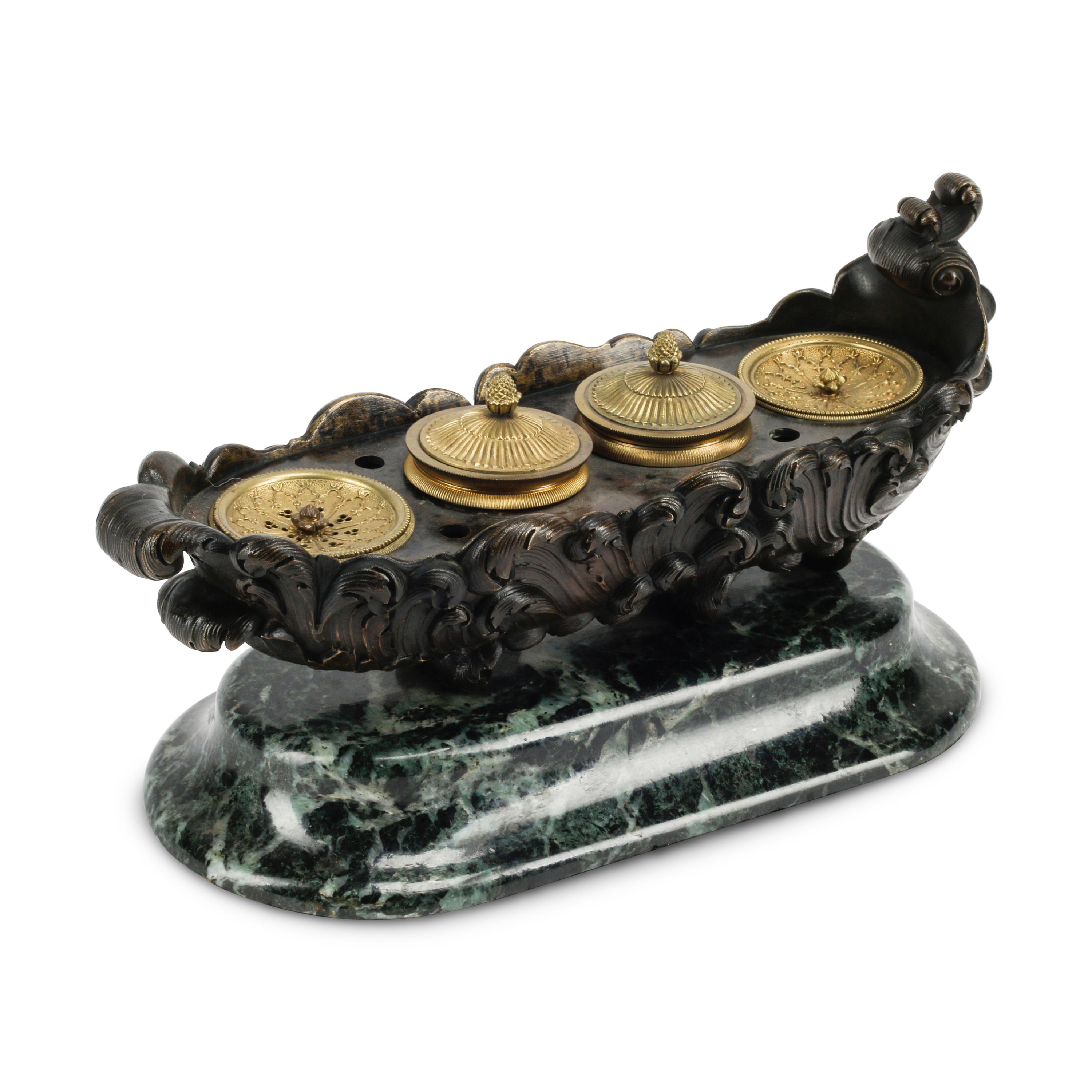 A French Gilt and Patinated Bronze Inkwell