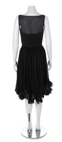 Maurice Rentner Black Silk with Flower Hem Dress, 1950s Size label: 10