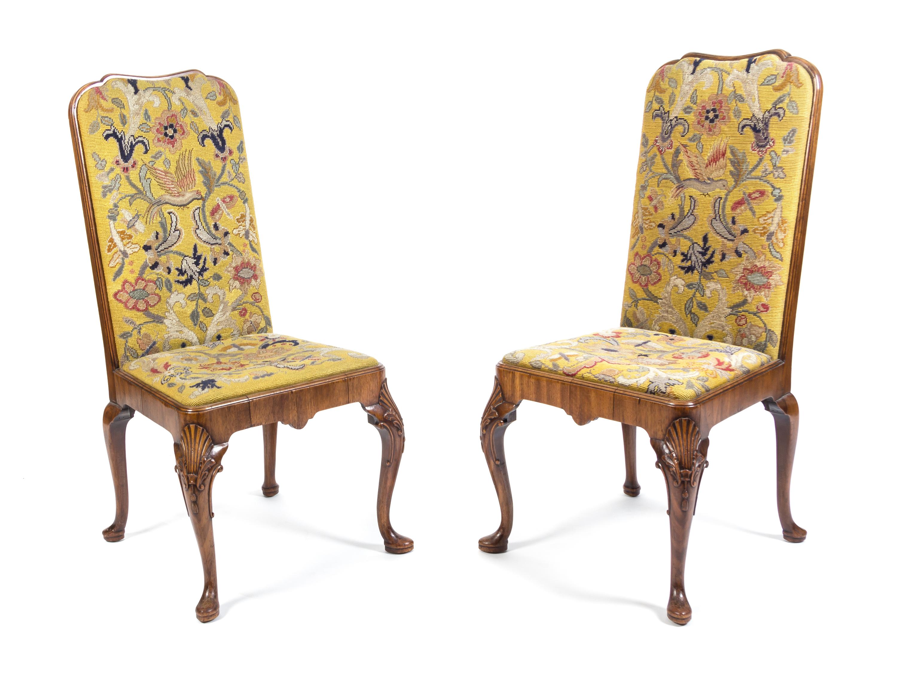 A Pair of George II Style Walnut Side Chairs Height 42 inches. — LATE 19TH CENTURY