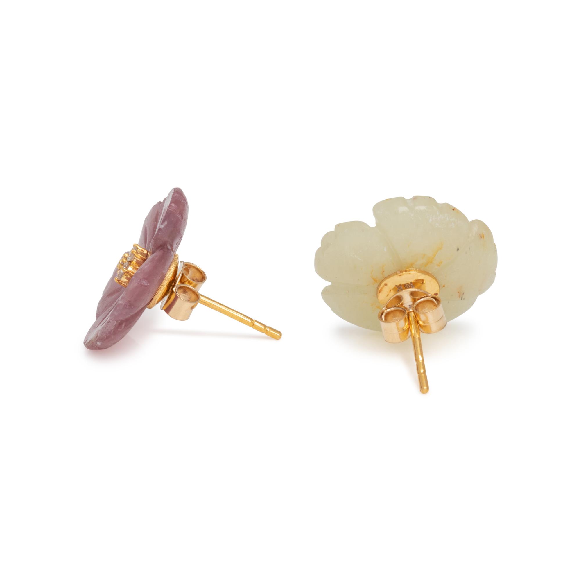 CARVED SAPPHIRE AND DIAMOND FLOWER EARRINGS