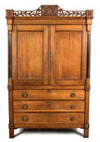 A Louis Philippe Style Carved Oak Armoire Height 90 x width 57 x depth 21 inches. — 19TH CENTURY