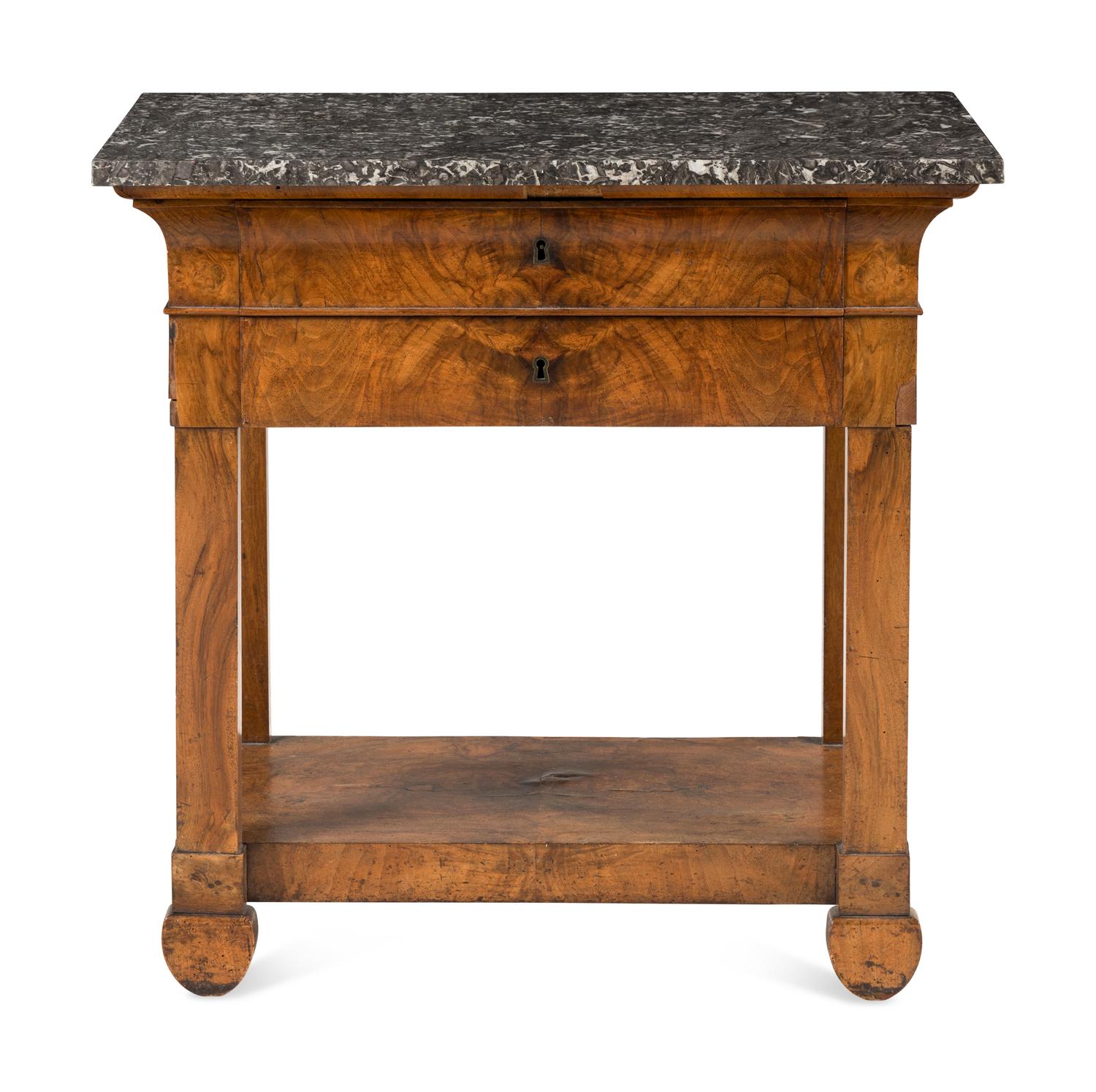 A North German Burl Walnut Marble Top Side Table