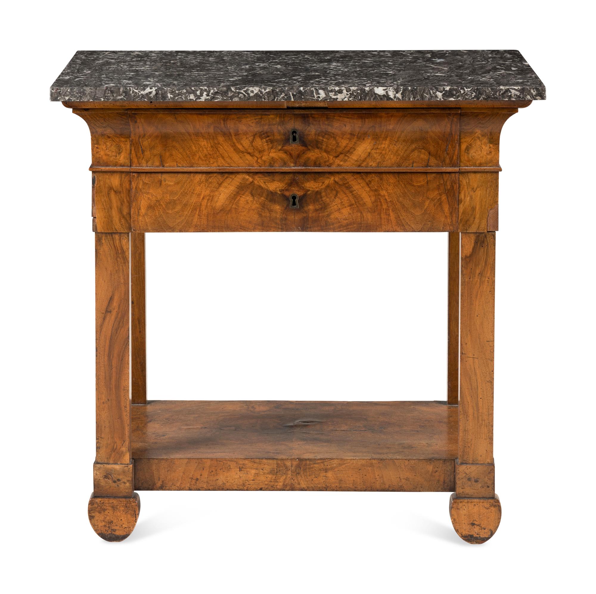 A North German Burl Walnut Marble Top Side Table