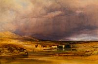 Cattle by a Lake in a Stormy Highland Landscape , 1833