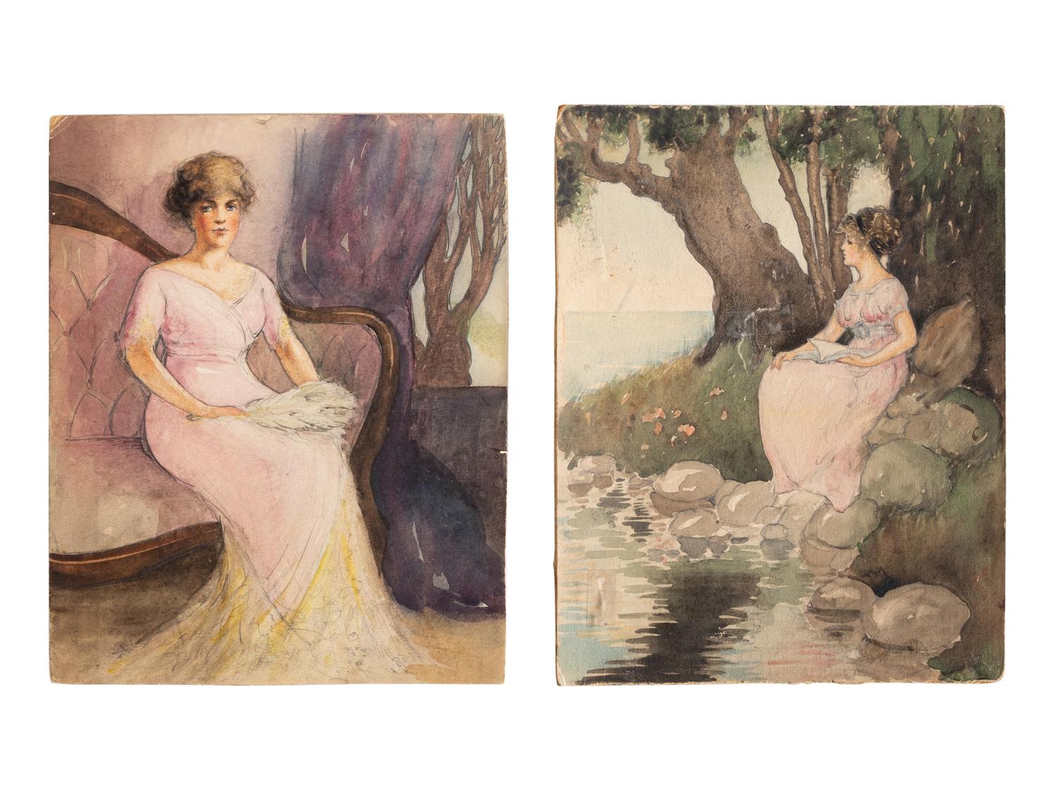 Portrait of a Lady in an Interior and Young Woman Reading by the Shore (two works)