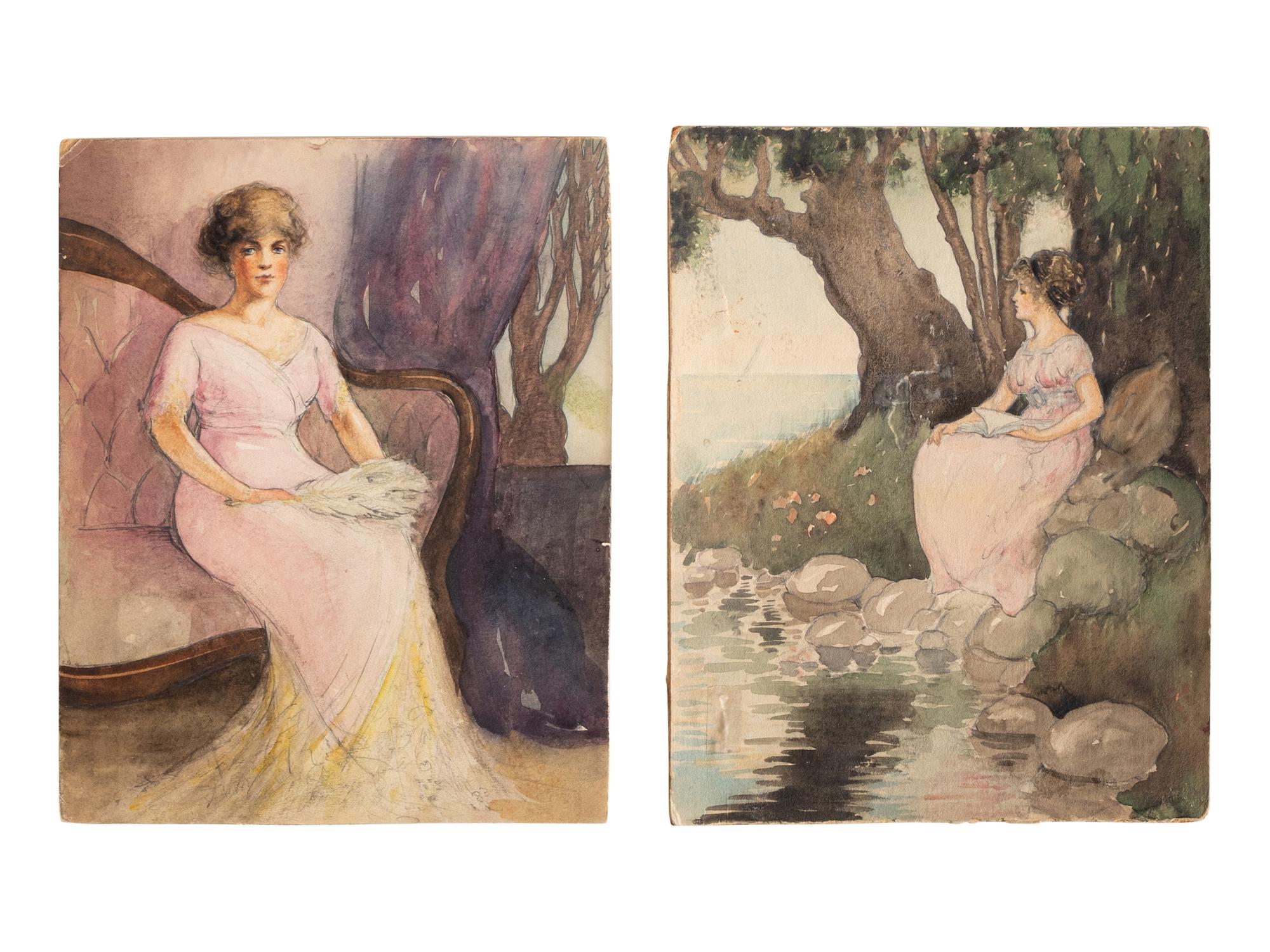 Portrait of a Lady in an Interior and Young Woman Reading by the Shore (two works)