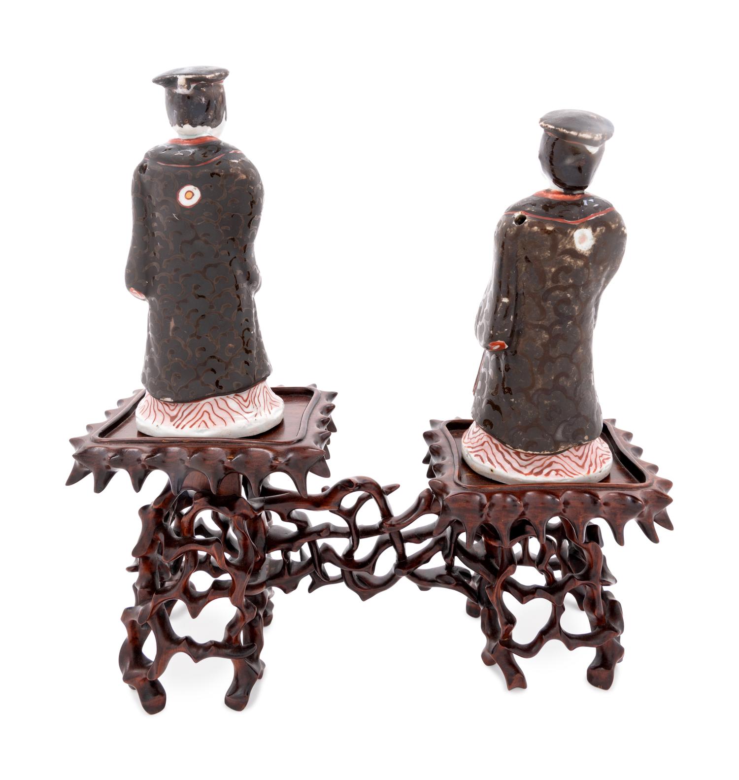 A Pair of Chinese Porcelain Figural Incense Holders