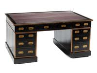 An English Brass Mounted Ebonized Partner's Desk