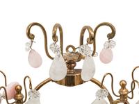 A Pair of Louis XV Style Gilt Bronze, Rock Crystal and Rose Quartz Four-Light Sconces