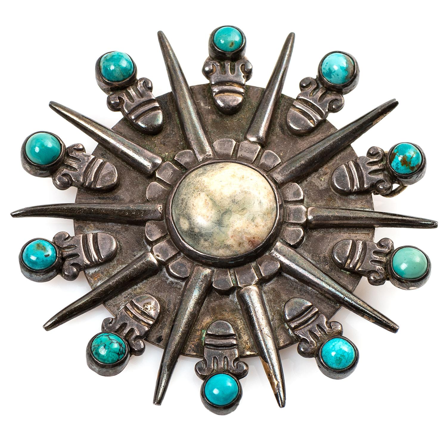 Mexican Sterling Silver and Turquoise Pin / Pendant