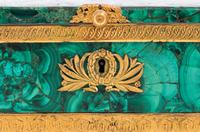 An Empire Style Gilt Bronze Mounted Malachite Veneered Table Casket