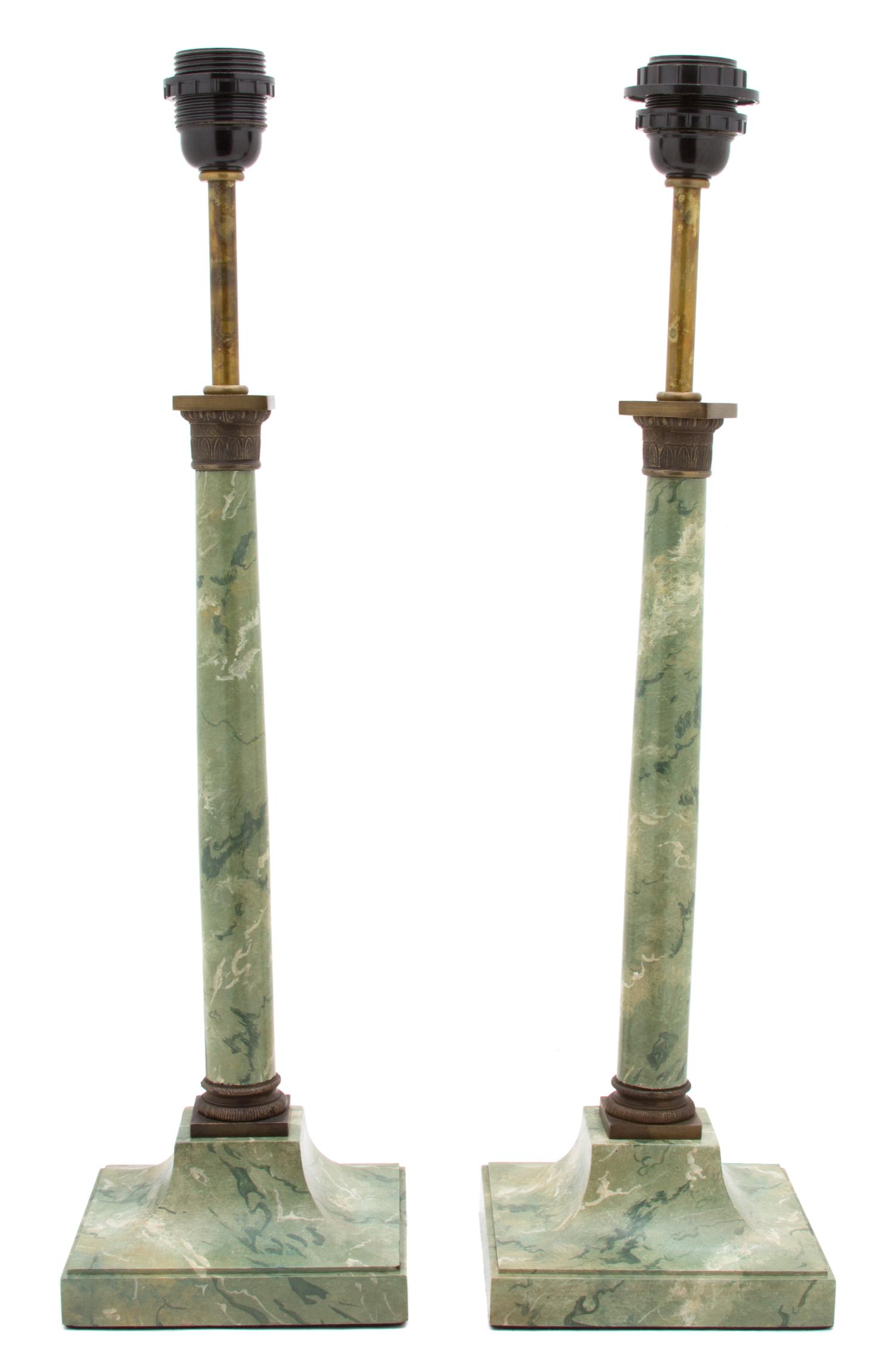 A Pair of Neoclassical Style Faux Painted Table Lamps Height 25 1/2 inches. — 20TH CENTURY
