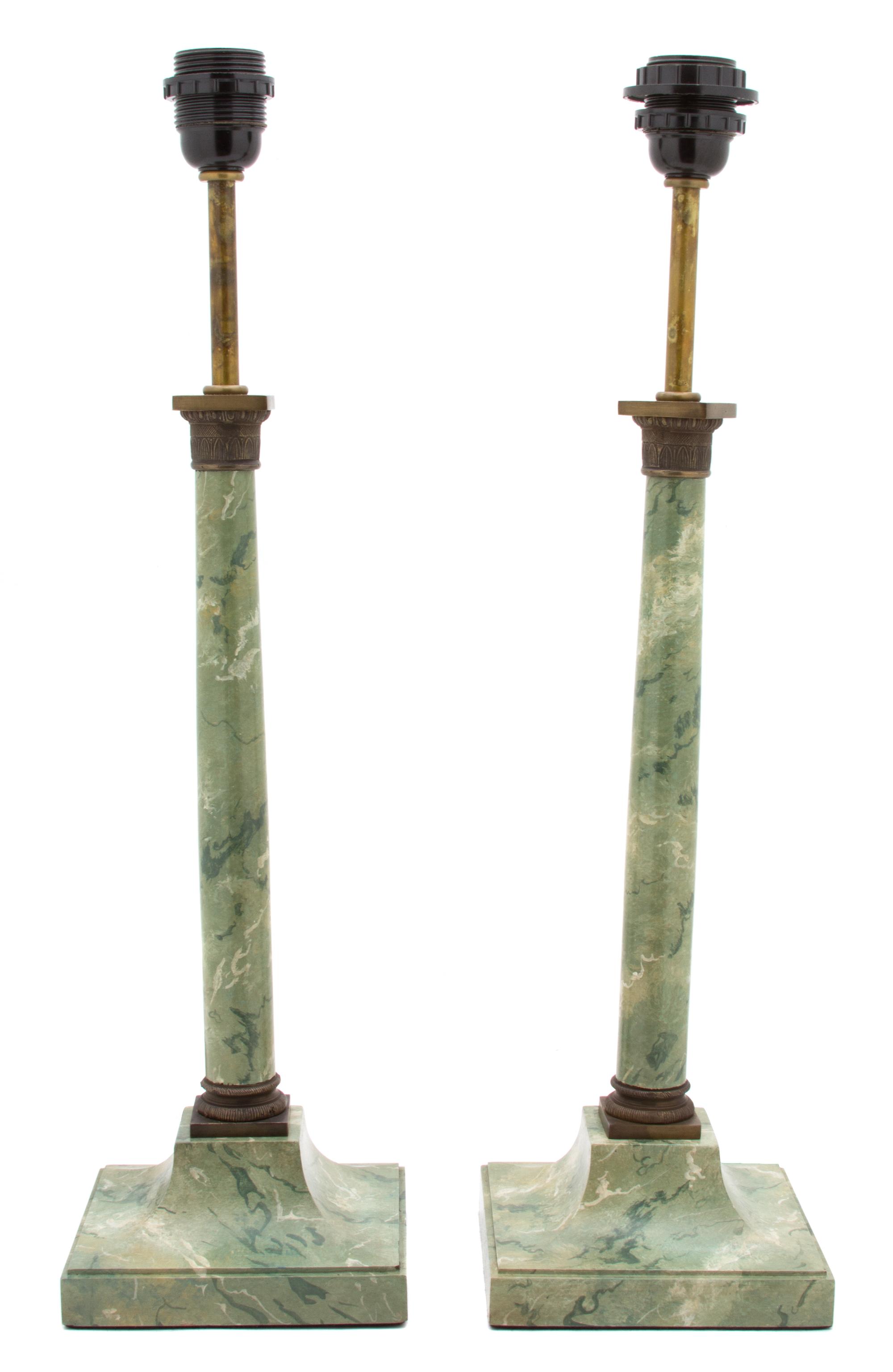 A Pair of Neoclassical Style Faux Painted Table Lamps Height 25 1/2 inches. — 20TH CENTURY