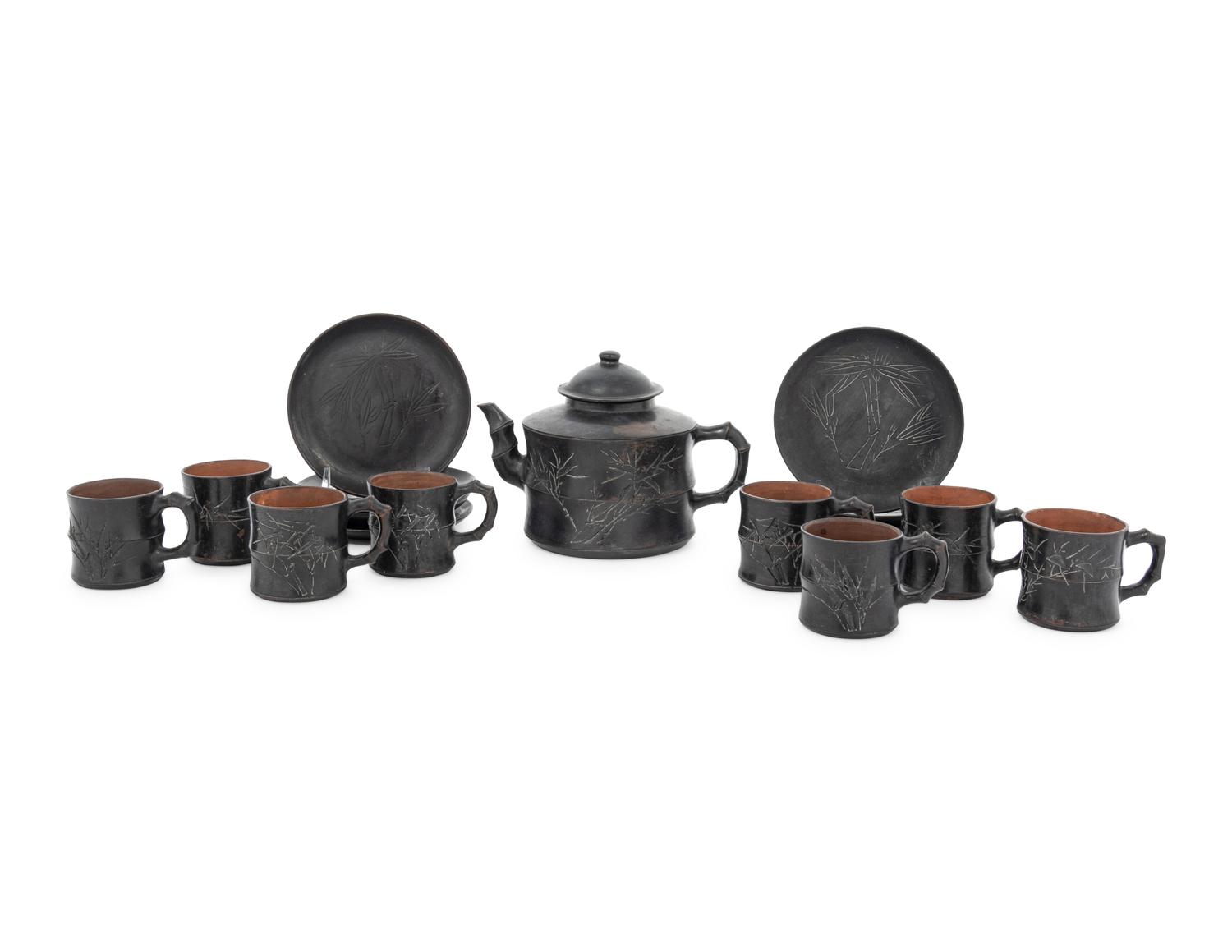 17 Chinese Glazed Yixing Zisha Pottery Tea Set