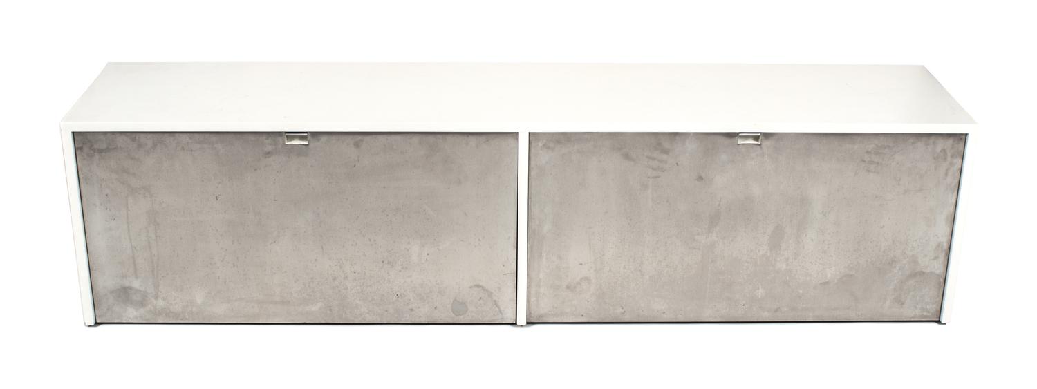 Two White Lacquered Wall Mount Cabinets Height of larger 18 x width 72 x depth 15 1/4 inches. — KNOLL, 20TH CENTURY