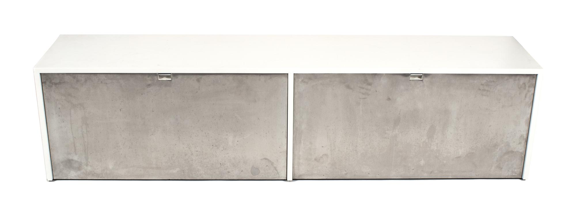 Two White Lacquered Wall Mount Cabinets Height of larger 18 x width 72 x depth 15 1/4 inches. — KNOLL, 20TH CENTURY