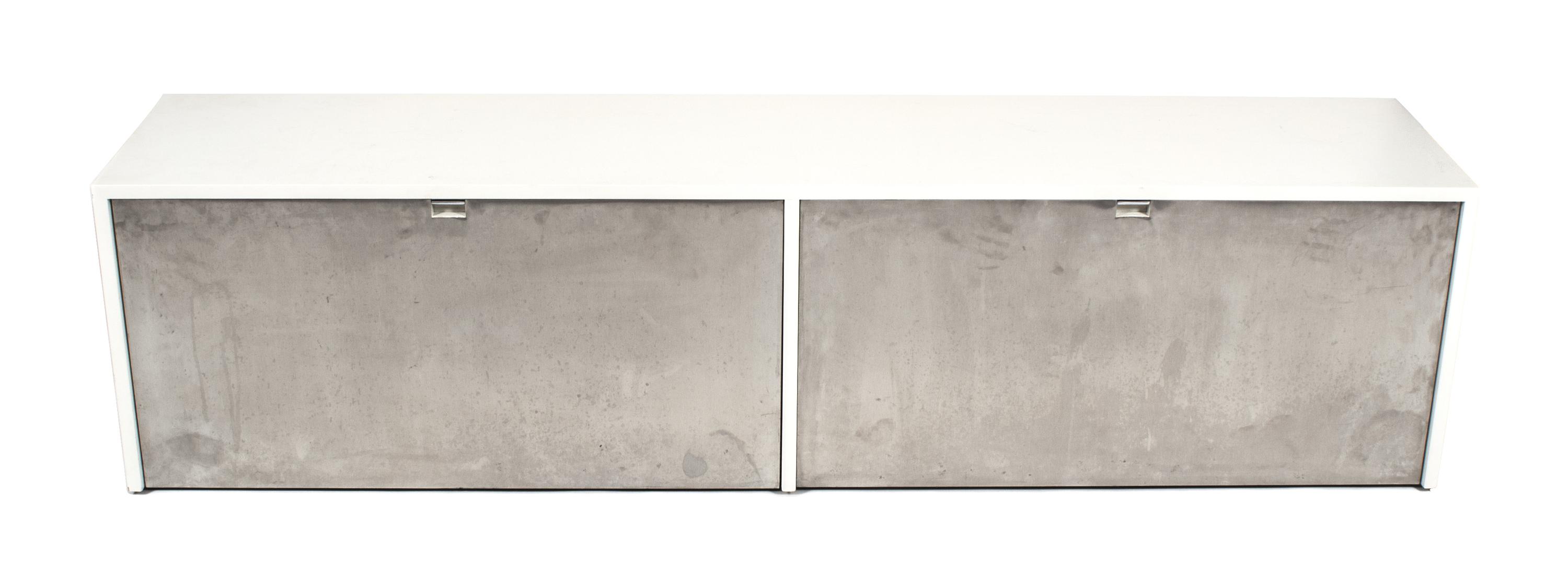 Two White Lacquered Wall Mount Cabinets Height of larger 18 x width 72 x depth 15 1/4 inches. — KNOLL, 20TH CENTURY