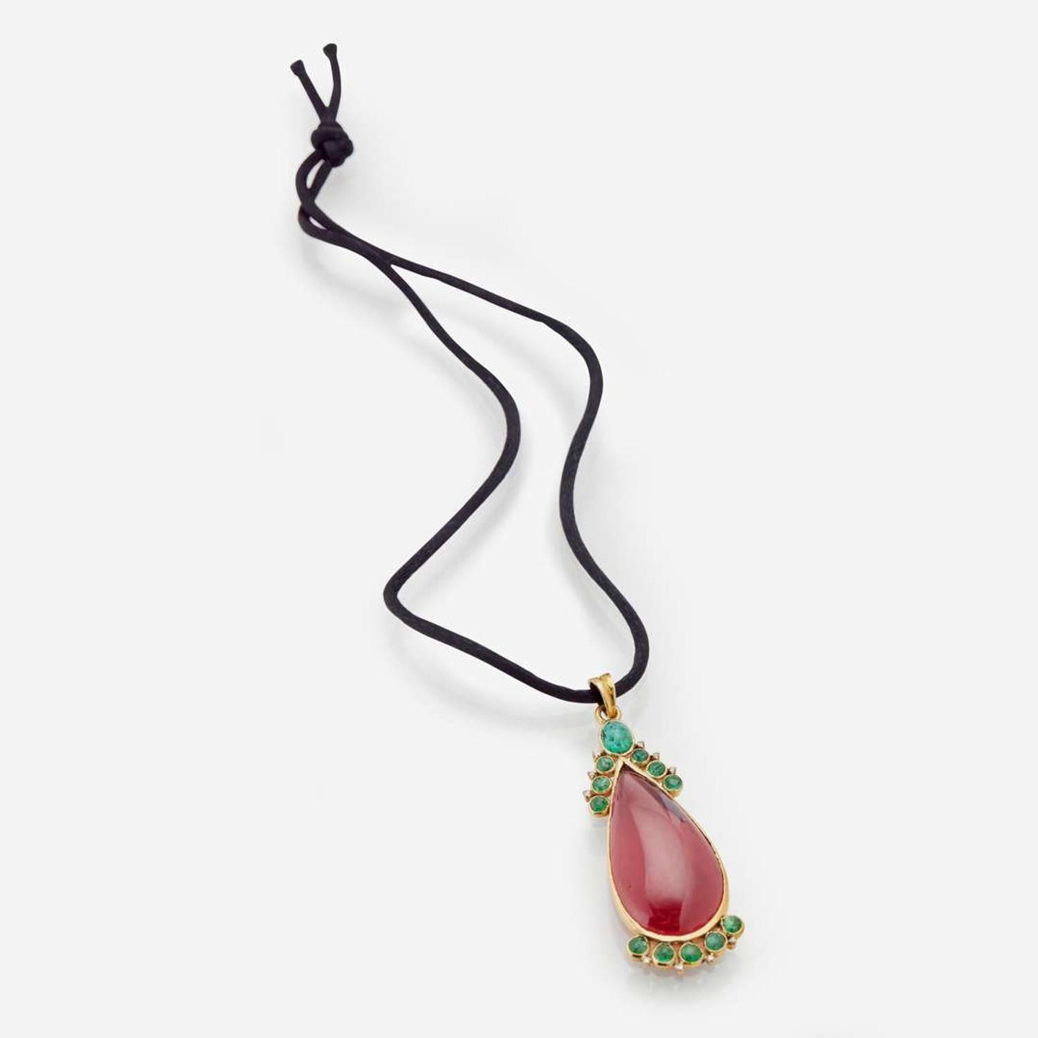 A Diamond, Garnet, and Emerald Necklace