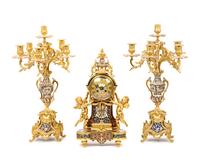 A French Gilt Bronze and Champlevé Clock Garniture Retailed by Tiffany and Co.