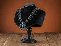 Navajo Silver and Blue Gem Turquoise Squash Blossom Necklace