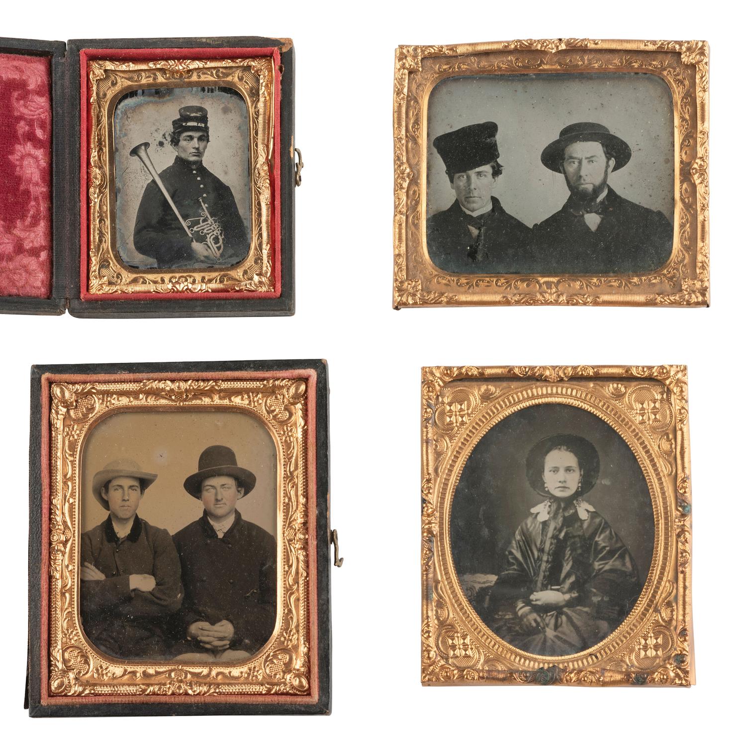 [EARLY PHOTOGRAPHY]. 9 ambrotypes and tintypes of people wearing hats, incl. soldiers and civilians.