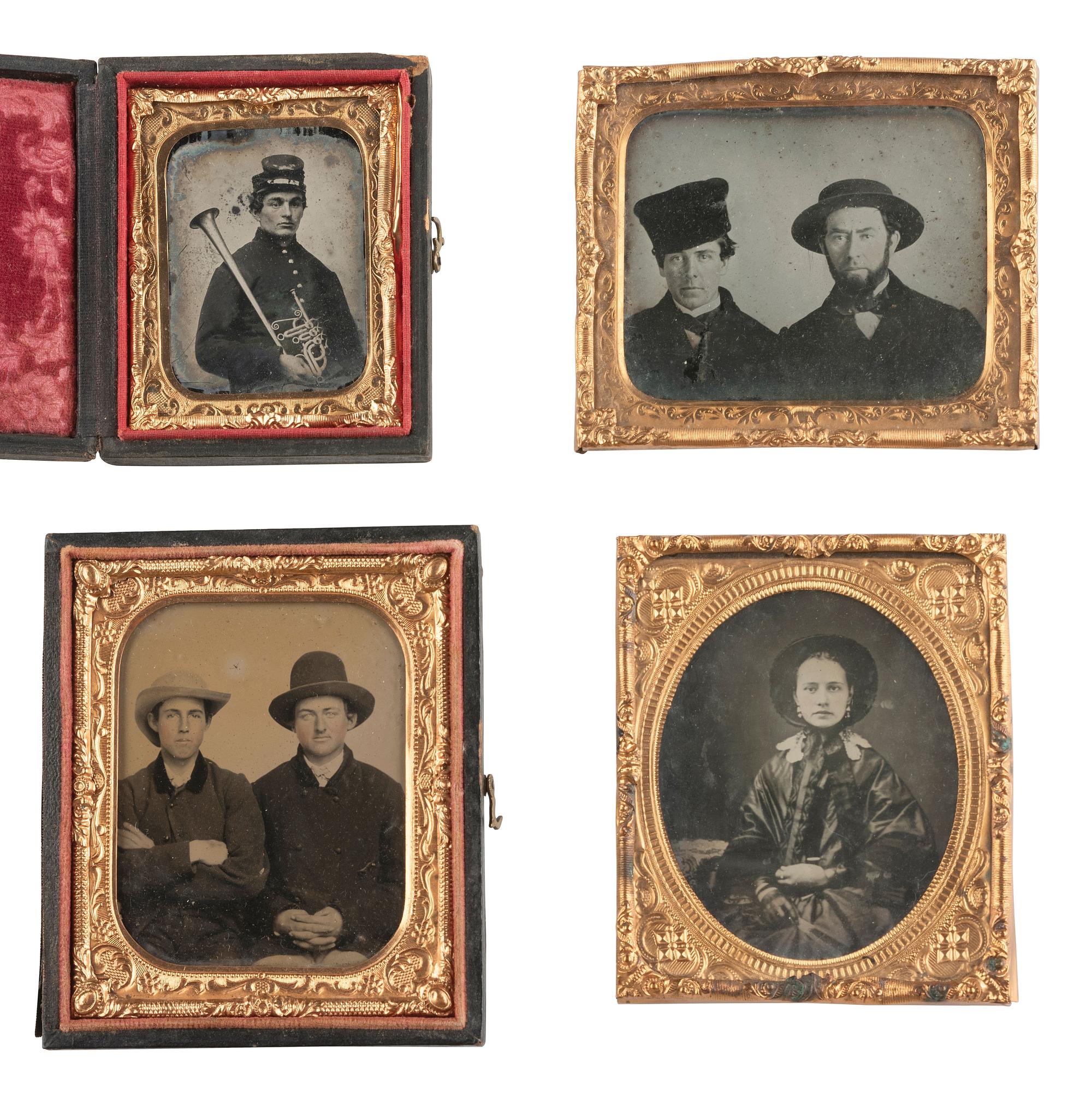 [EARLY PHOTOGRAPHY]. 9 ambrotypes and tintypes of people wearing hats, incl. soldiers and civilians.
