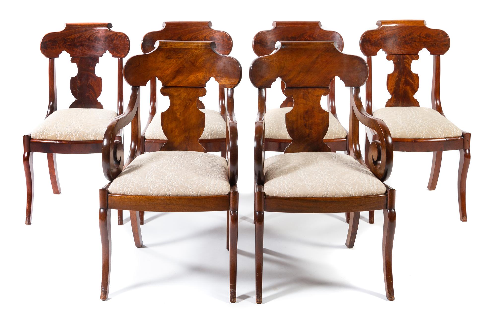 A Set of Six American Empire Style Mahogany Dining Chairs Height 33 1/2 inches. — LATE 19TH/EARLY 20TH CENTURY