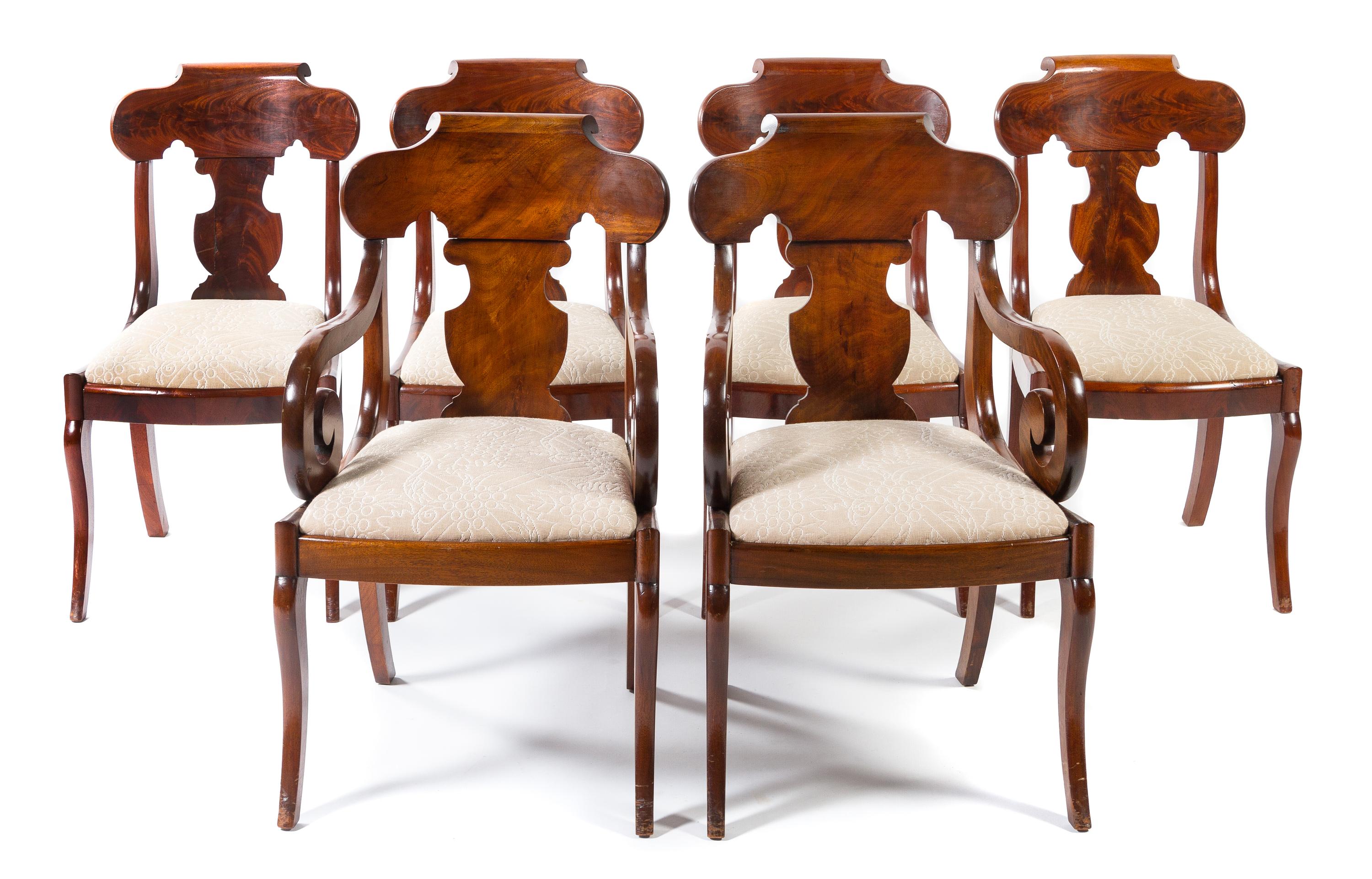 A Set of Six American Empire Style Mahogany Dining Chairs Height 33 1/2 inches. — LATE 19TH/EARLY 20TH CENTURY