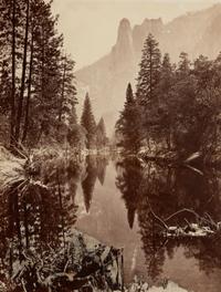 [Attributed to] Watkins, Carleton E. (1829-1916). Mirror View of Sentinel Rock . Ca 1872.