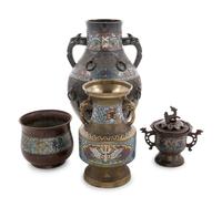 Four Japanese Champl ev é Bronze Vessels