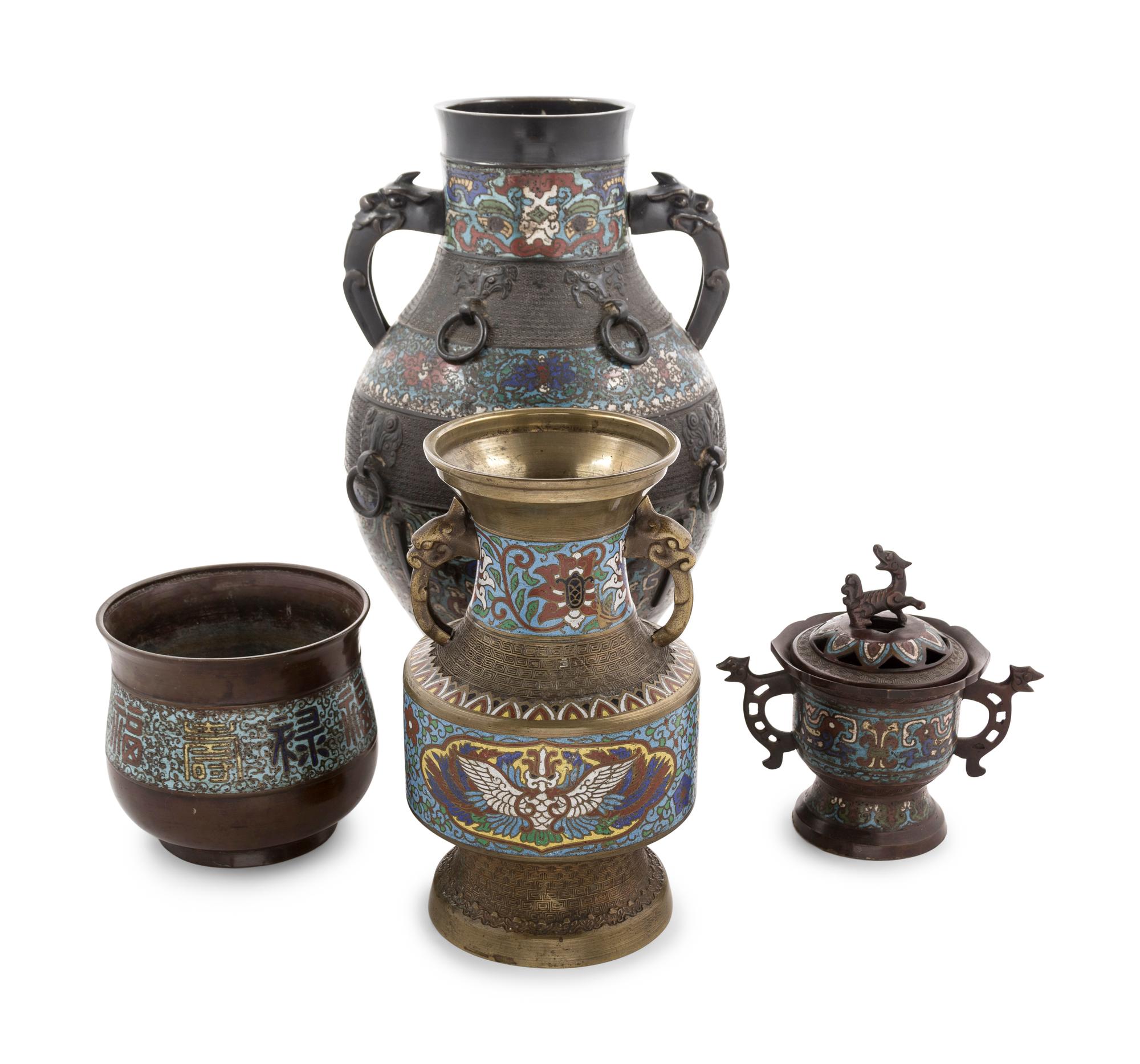Four Japanese Champl ev é Bronze Vessels