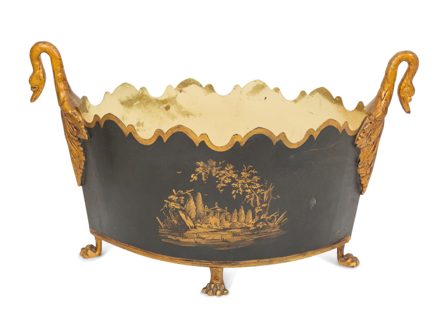 A French Tôle Peinte Oval Planter and a Pierced Gallery Tray