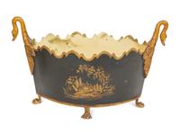 A French Tôle Peinte Oval Planter and a Pierced Gallery Tray